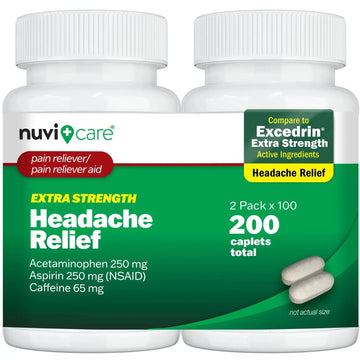 NUVICARE Headache Relief with Acetaminophen 250 mg, Aspirin (NSAID) 250 mg, Caffeine 65 mg - Temporary Relief of Minor Aches & Pains - Compare to Excedrin Extra Strength Pain Reliever (2 Pack) NUVICAREAu supplements