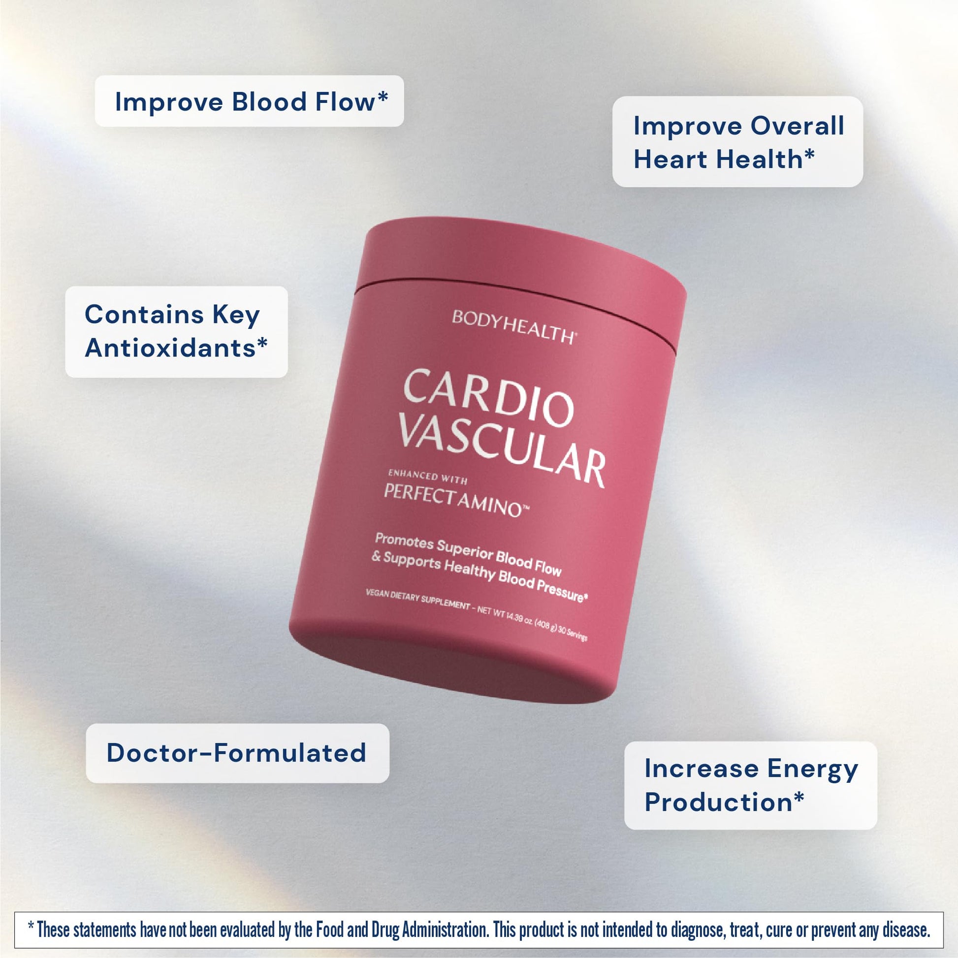 BodyHealth Cardio Vascular with PerfectAmino, Blood Flow and Heart Health Supplement Support with CoQ10, Nicotinamide Riboside, Resveratrol and D-Ribose, Chocolate Flavor, 30 Servings BodyHealthAu supplements