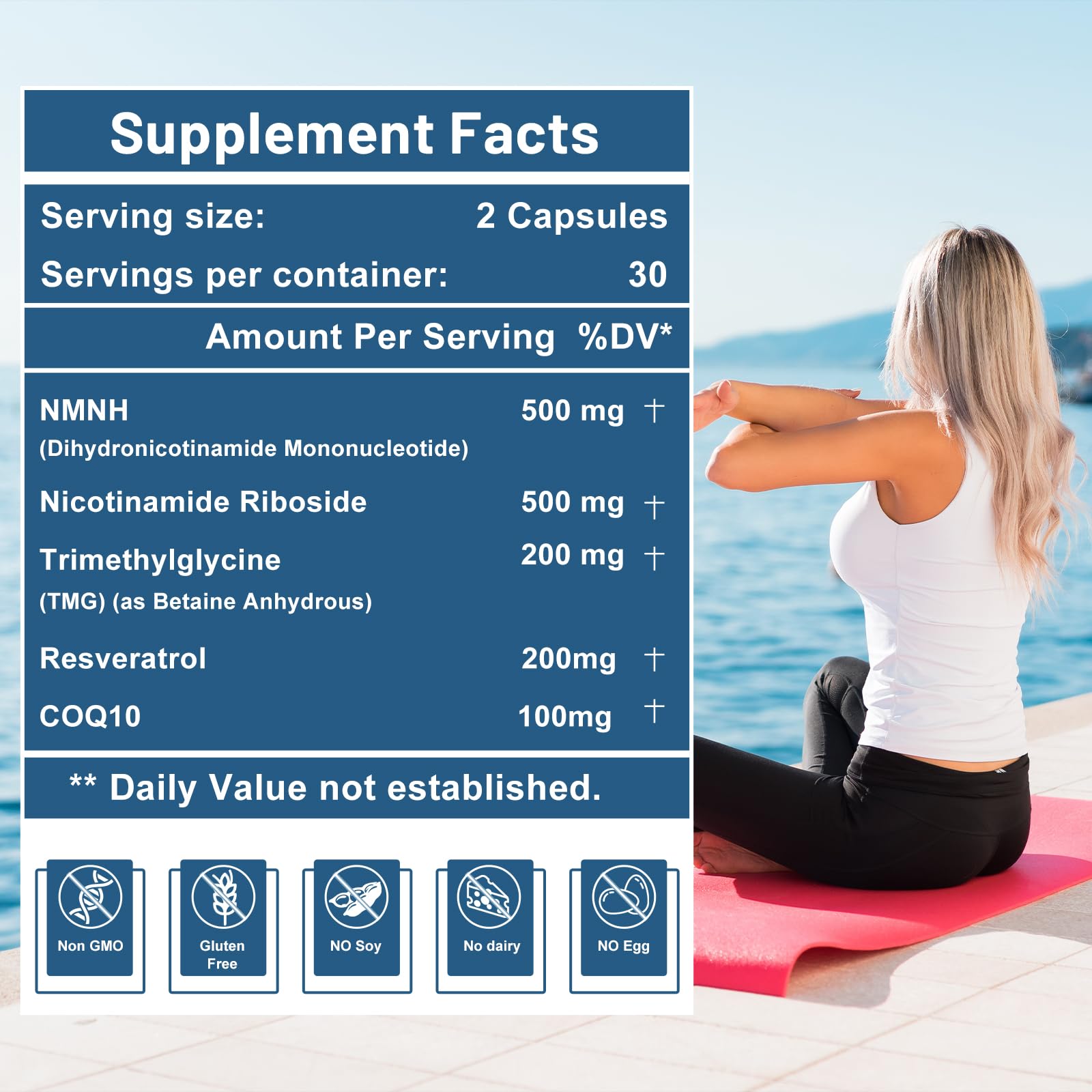 500mg NMNH, NMN Supplement Alternative with NR, TMG, Resveratrol, COQ10, NAD Supplement, Anti Aging, Energy, Boost NAD+ Levels, 60 Capsules inGreensAu supplements
