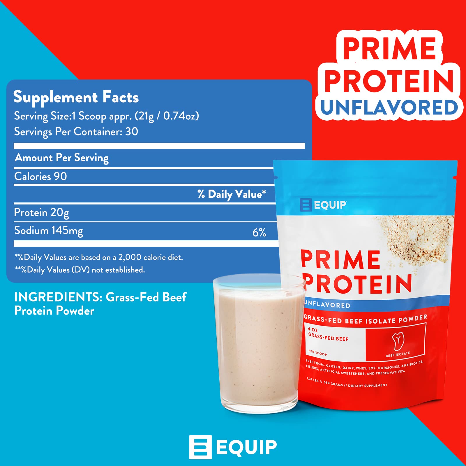 Equip Foods Prime Protein - Grass Fed Beef Protein Powder Isolate - Paleo and Keto Friendl EquipUS supplements