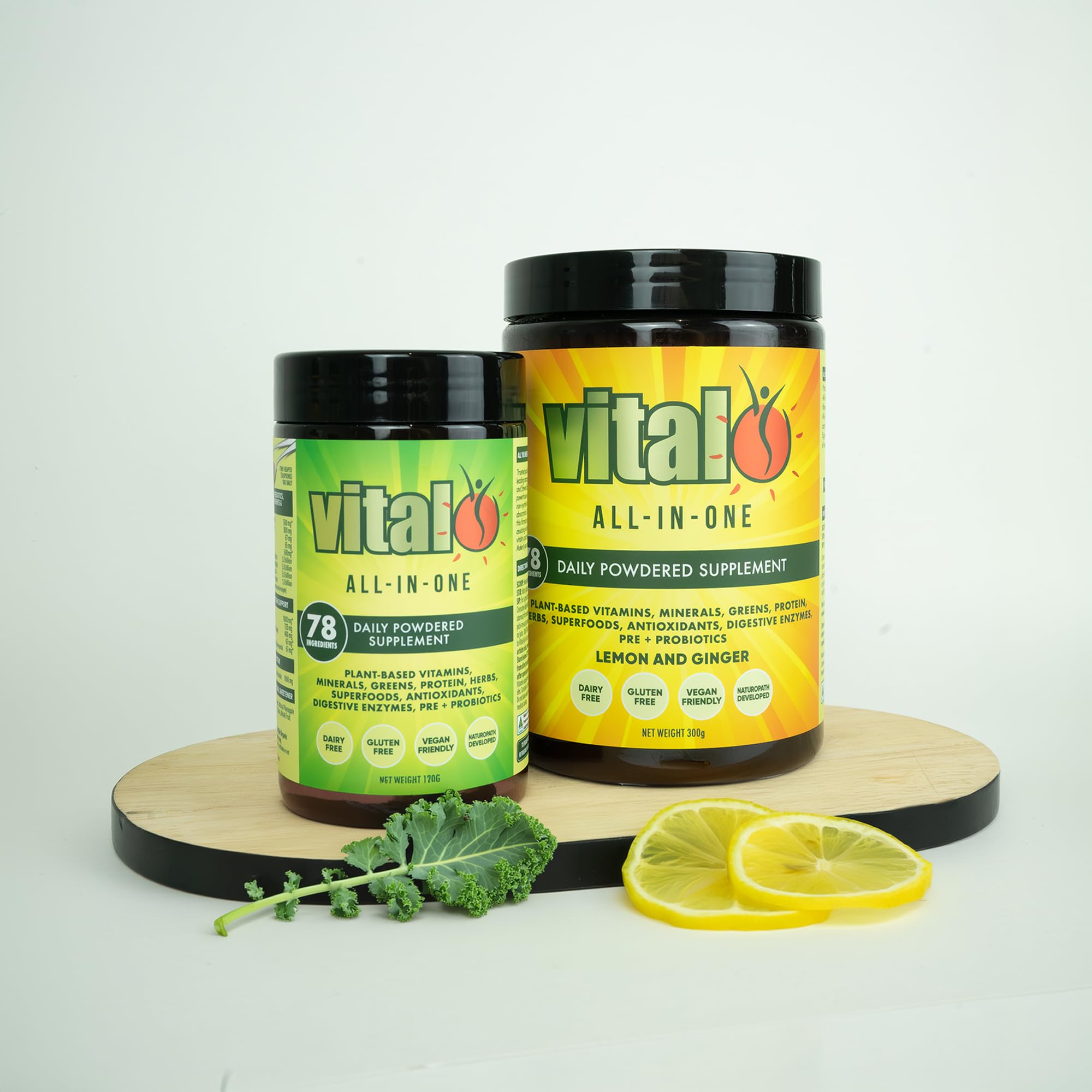 Vital All-in-One Daily Powdered Supplement - Natural Greens Superfood Powder for Energy & Health, Super Greens Powder Drink Mix with Probiotic & Antioxidant Support - Lemon & Ginger, 4.23 oz (120 g) VitalAu supplements