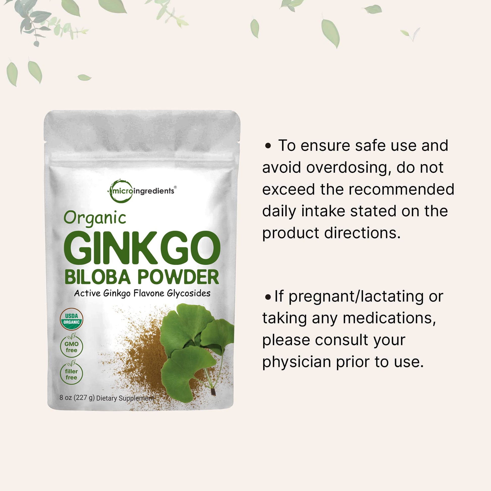 Micro Ingredients Raw Organic Ginkgo Biloba Powder, 8 Ounce (18 Months Supply) Micro IngredientsUS supplements
