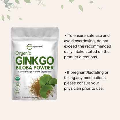 Micro Ingredients Raw Organic Ginkgo Biloba Powder, 8 Ounce (18 Months Supply) Micro IngredientsUS supplements
