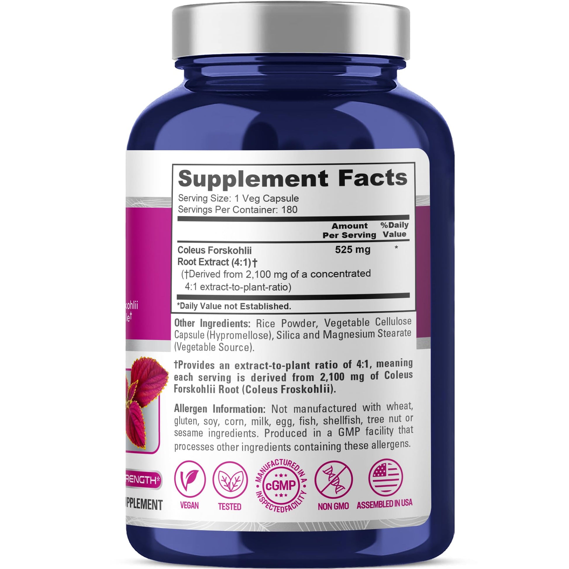 NusaPure Forskohlii 4:1 Extract, 525 mg Equivalent to 21,00 mgper Veggie Caps - 180 Capsules (Non-GMO, Vegan & Gluten Free) NusaPureAu supplements