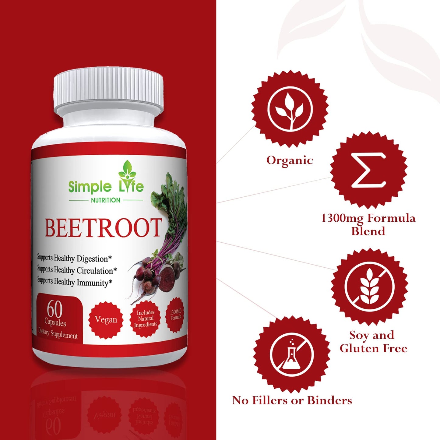 Simple Life Nutrition Organic Beet Root Powder Capsules - Nitric Oxide Booster for Men Simple Life NutritionUS supplements