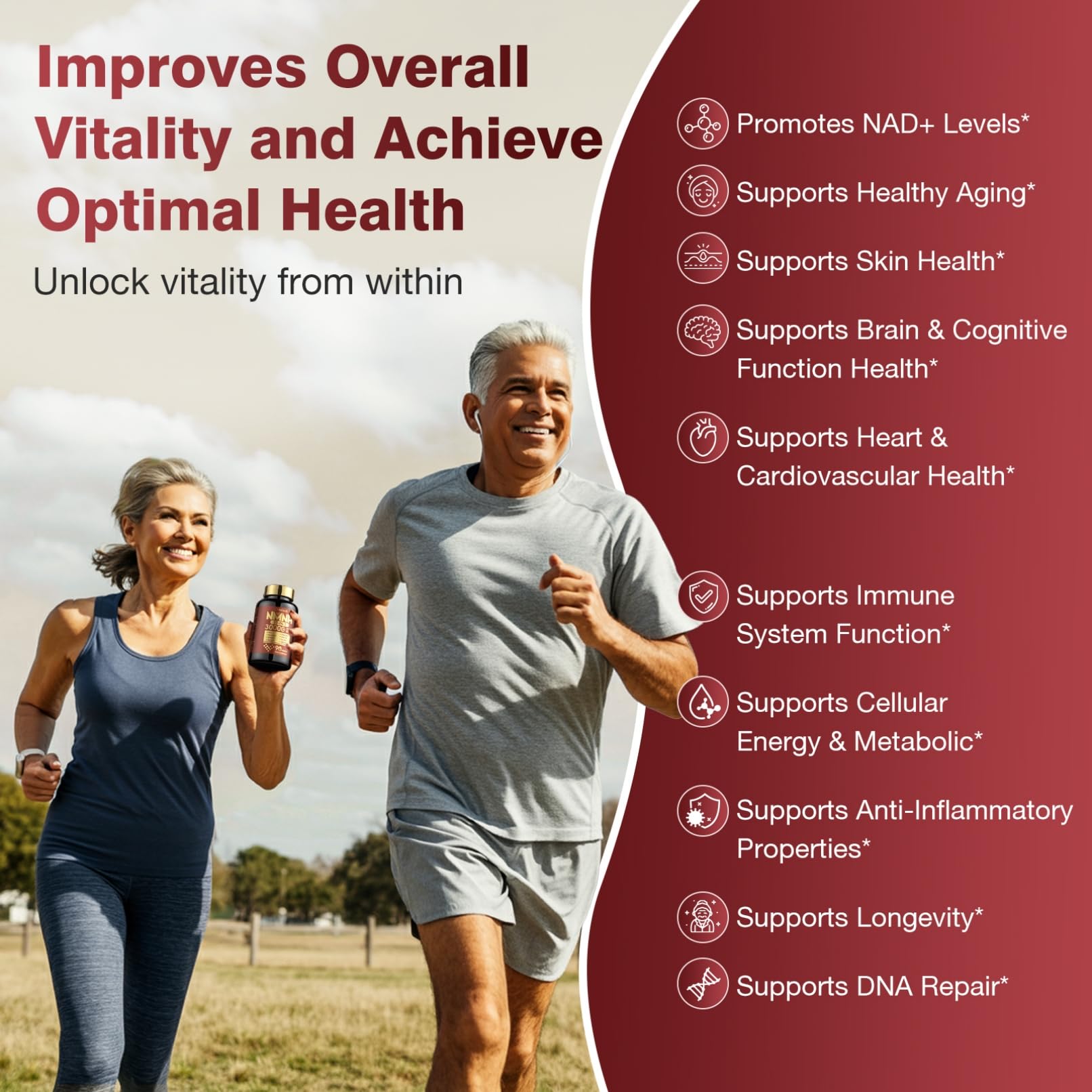 19 in 1 NMNH (Dihydronicotinamide Mononucleotide) 1000mg Per Serving, Nad Supplement Boost NAD+ Levels Nad Resveratrol Supplement with Quercetin, Vitamin D3 K2, Healthy Aging, Energy, 90 Capsules molorik pureAu supplements
