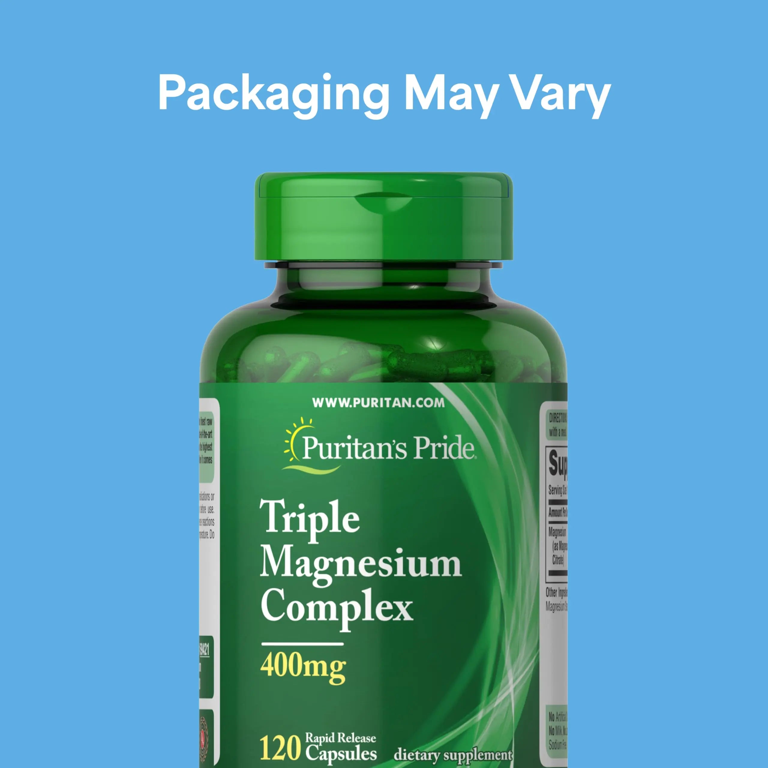 Puritan's Pride Triple Magnesium Complex with Magnesium Oxide, Aspartate, and Citrate 400mg, Dietary Supplement for Muscle, Heart, Nerve, and Bone Support, 120 Rapid Release Capsules Puritan's Pridenz supplements