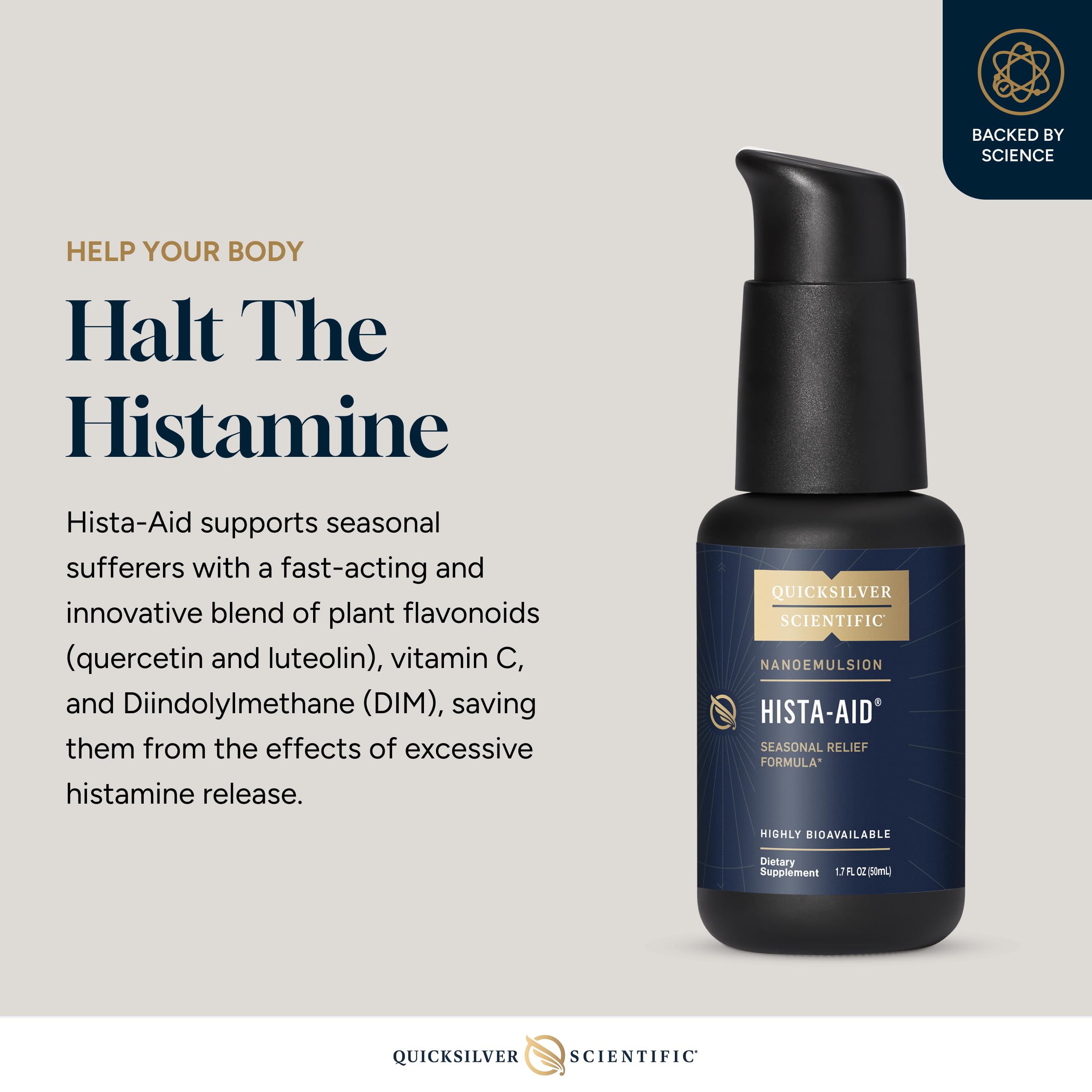 Quicksilver Scientific Nanoemulsified Hista-Aid - Flavonoids to Help Maintain Healthy Histamine Levels - Liposomal Vitamin C, DIM, Luteolin & Quercetin Liquid (50ml) Quicksilver ScientificUS supplements