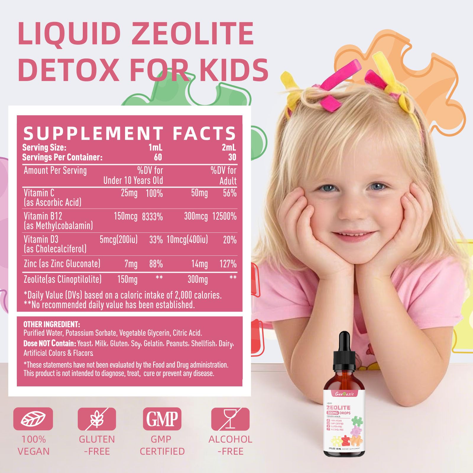 Geeoasis Zeolite Detox for Kids & Adults, 300 mg Zeolite Clinoptilolite Liquid with Vitamin B12 & D3, Vitamin C & Zinc Gluconate, Immune Support & Gut Health, Natural Strawberry Flavor, 2 Fl Oz GeeoasisAu supplements