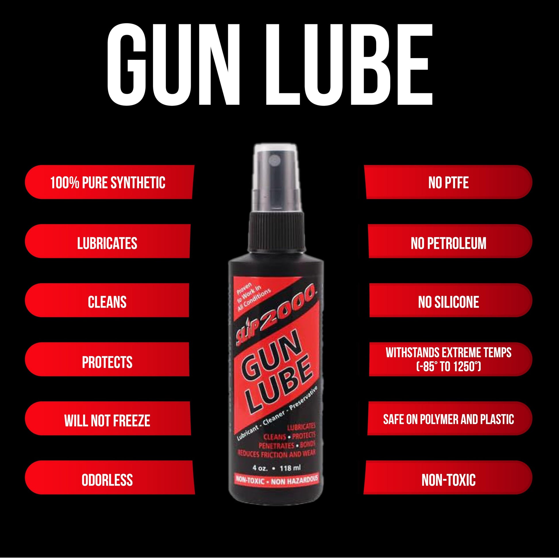 Slip 2000 Gun Lube, 100% Pure Synthetic CLP, Performs in All Conditions, Gun Lubricants for Peak Performance, Reduces Heat, Eliminates Excessive Wear, Shotguns, Rifles and Pistols, 4-Ounce Pump Slip2000Au supplements