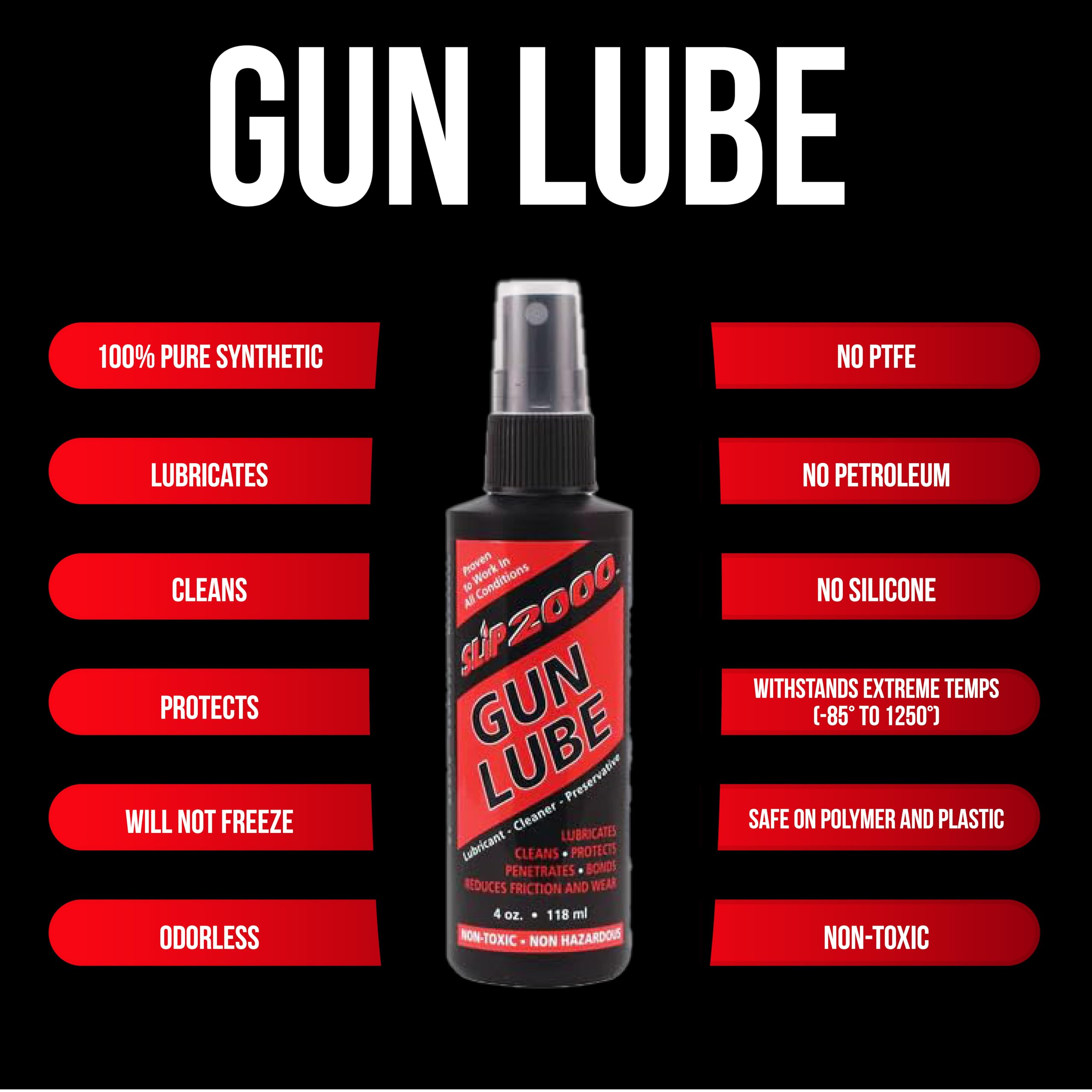 Slip 2000 Gun Lube, 100% Pure Synthetic CLP, Performs in All Conditions, Gun Lubricants for Peak Performance, Reduces Heat, Eliminates Excessive Wear, Shotguns, Rifles and Pistols, 4-Ounce Pump Slip2000Au supplements