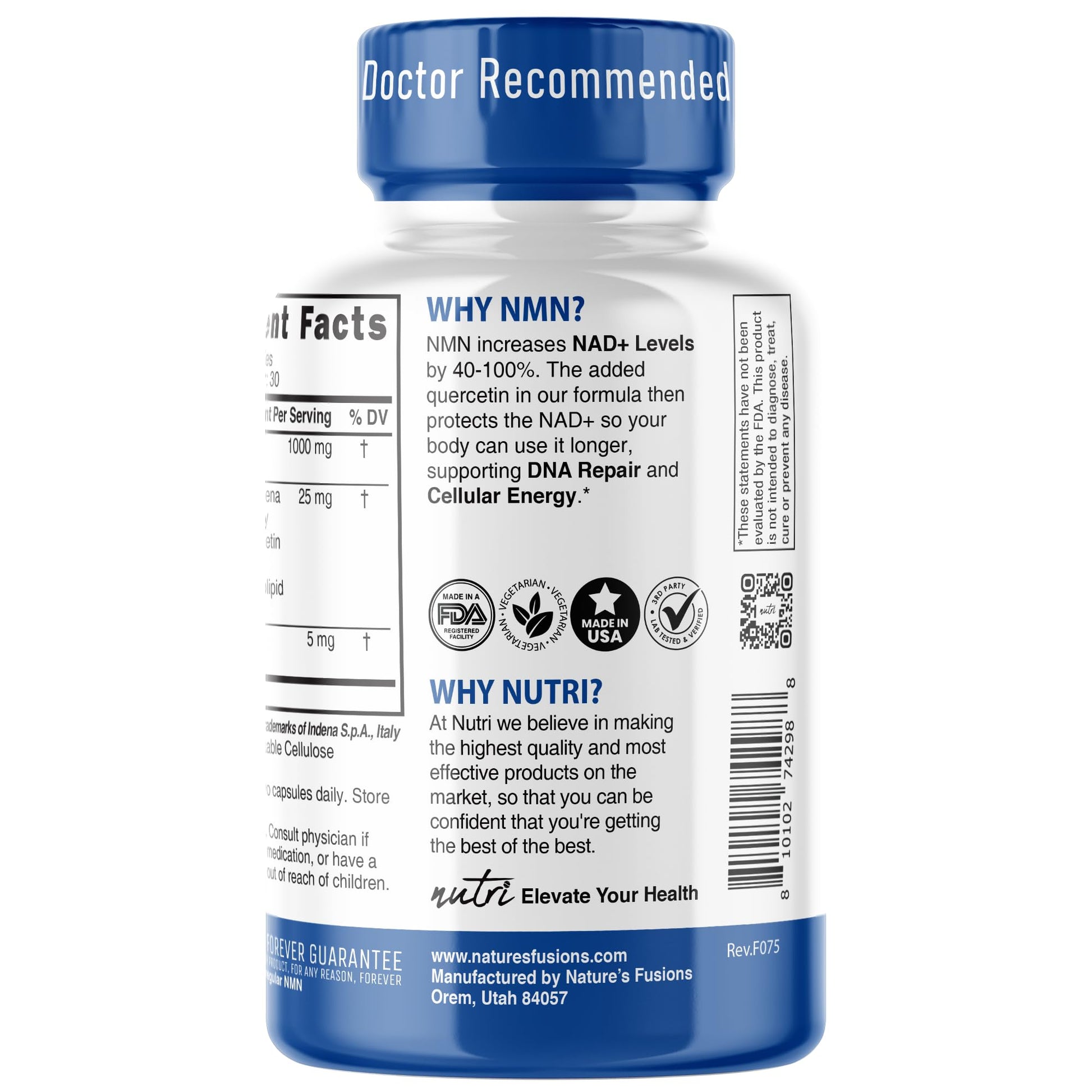 NMN Supplement 1000mg NAD Supplement - Nutri Ultra High Absorption Stabilized NMN Nicotinamide Mononucleotide, 40% More NAD+ with Quercetin Phytosome & Black Pepper - mnm supplement (60 Capsules) Nature's FusionsAu supplements