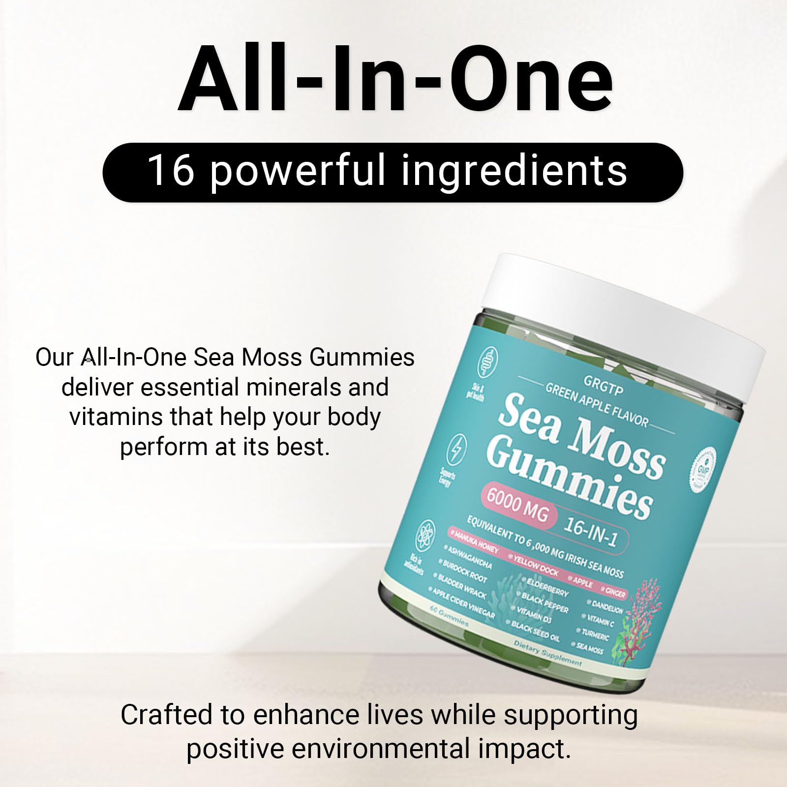 Sea Moss Gummies 16-in-1 - Ashwagandha Black Seed Oil Bladder Wrack Turmeric Vitamin C & D3 with Manuka Burdock Root Dandelion Yellow Dock Natural Detox & Liver Health Immune Support, Energy Boost GRGTPAu supplements