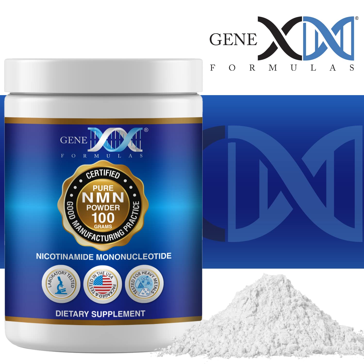 Genex Formulas Pure NMN Powder 100 Grams, Instant Dissolve, Shelf Stable, Non-Synthetic, PVP Free, Ultra-Low Density, 99.9% Pure NMN, Made in a US-Based, GMP, NSF & FSSC 22000 Certified Facility Genex FormulasAu supplements
