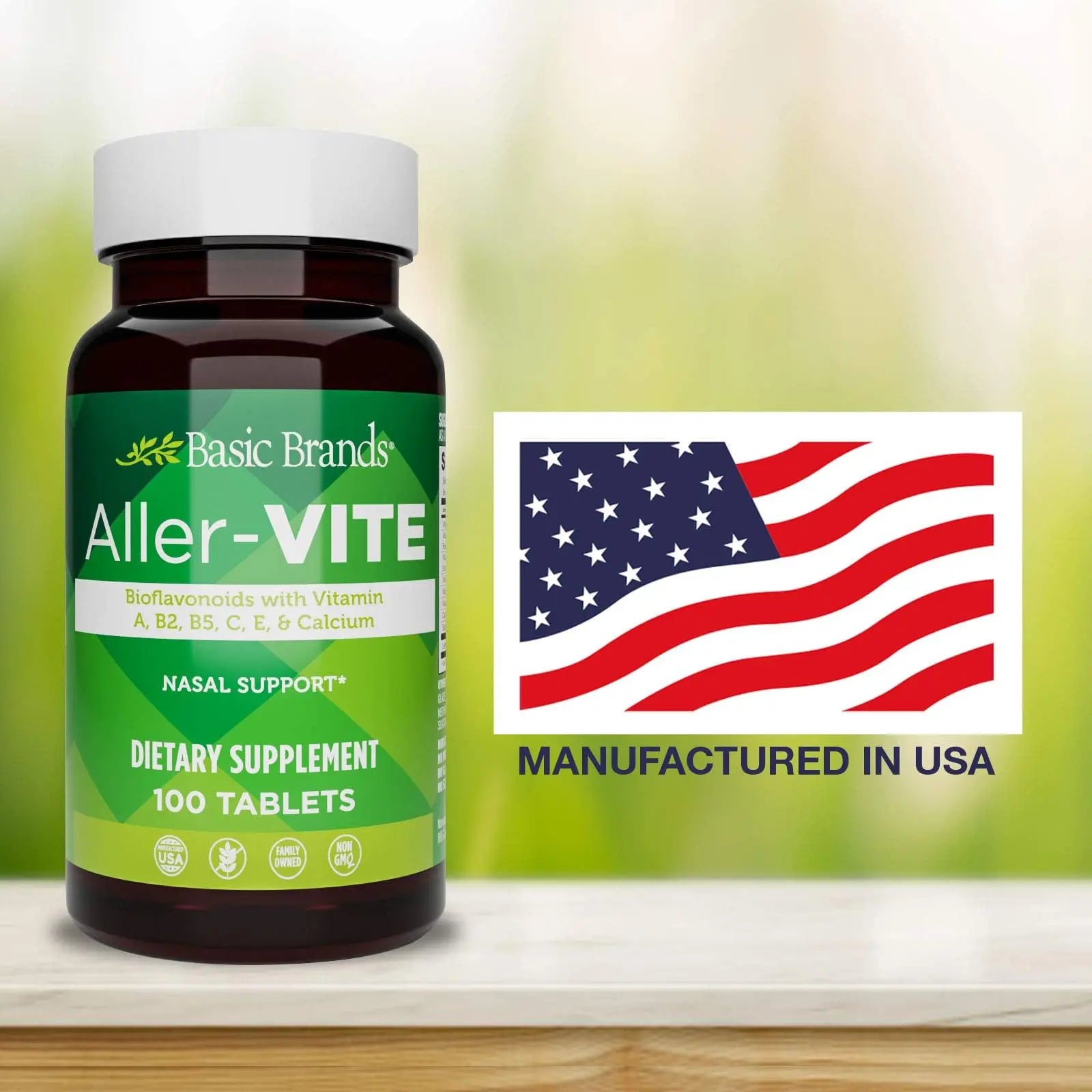 Basic Brands Aller Vite Nasal Support Tablets for Seasonal Allergy Relief, High Bioflavonoid Complex with Vitamins and Calcium, Gluten Free Daily Supplement, 100 Tablets Basic Brandsnz supplements