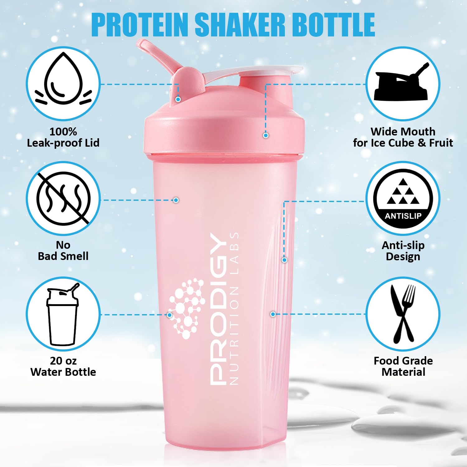 Protein Shaker 20oz Large Shaker Bottle Perfect for Workout Supplements, Protein powder Prodigy Nutrition LabsAu supplements