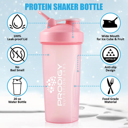 Protein Shaker 20oz Large Shaker Bottle Perfect for Workout Supplements, Protein powder Prodigy Nutrition LabsUS supplements