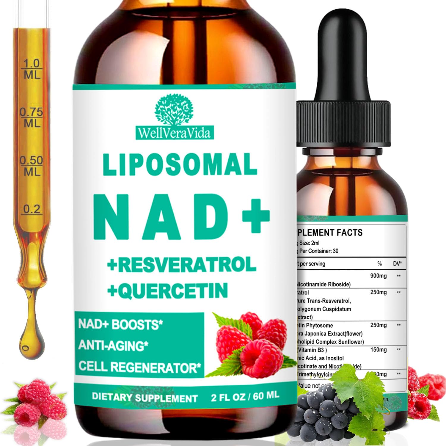 NAD Supplements for Women & Men, Liposomal NAD Nicotinamide Riboside Resveratrol 900mg, TMG, Quercetin, Vitamin B3, Organic Liquid NAD Resveratrol Supplement for Longevity, Energy, Anti-Aging, Focus WellVeraVidaAu supplements
