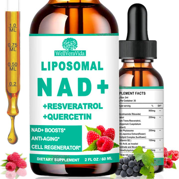 NAD Supplements for Women & Men, Liposomal NAD Nicotinamide Riboside Resveratrol 900mg, TMG, Quercetin, Vitamin B3, Organic Liquid NAD Resveratrol Supplement for Longevity, Energy, Anti-Aging, Focus WellVeraVidaAu supplements