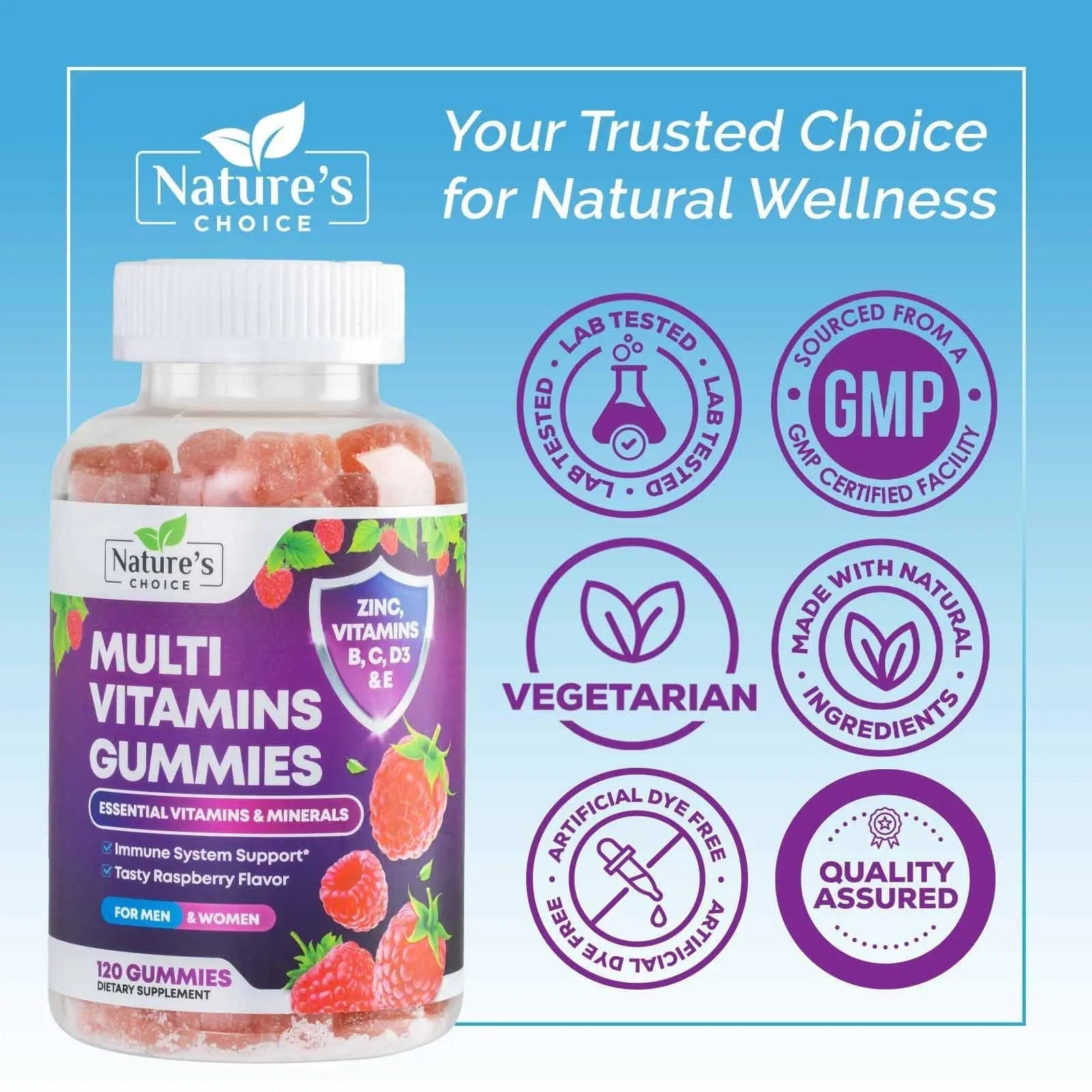 Multivitamin Gummies for Adults - Complete Adult Multivitamins Gummy with Essential Vitamins A, C, D, E, & High Potency B12 for Women & Men Nature's ChoiceAu supplements