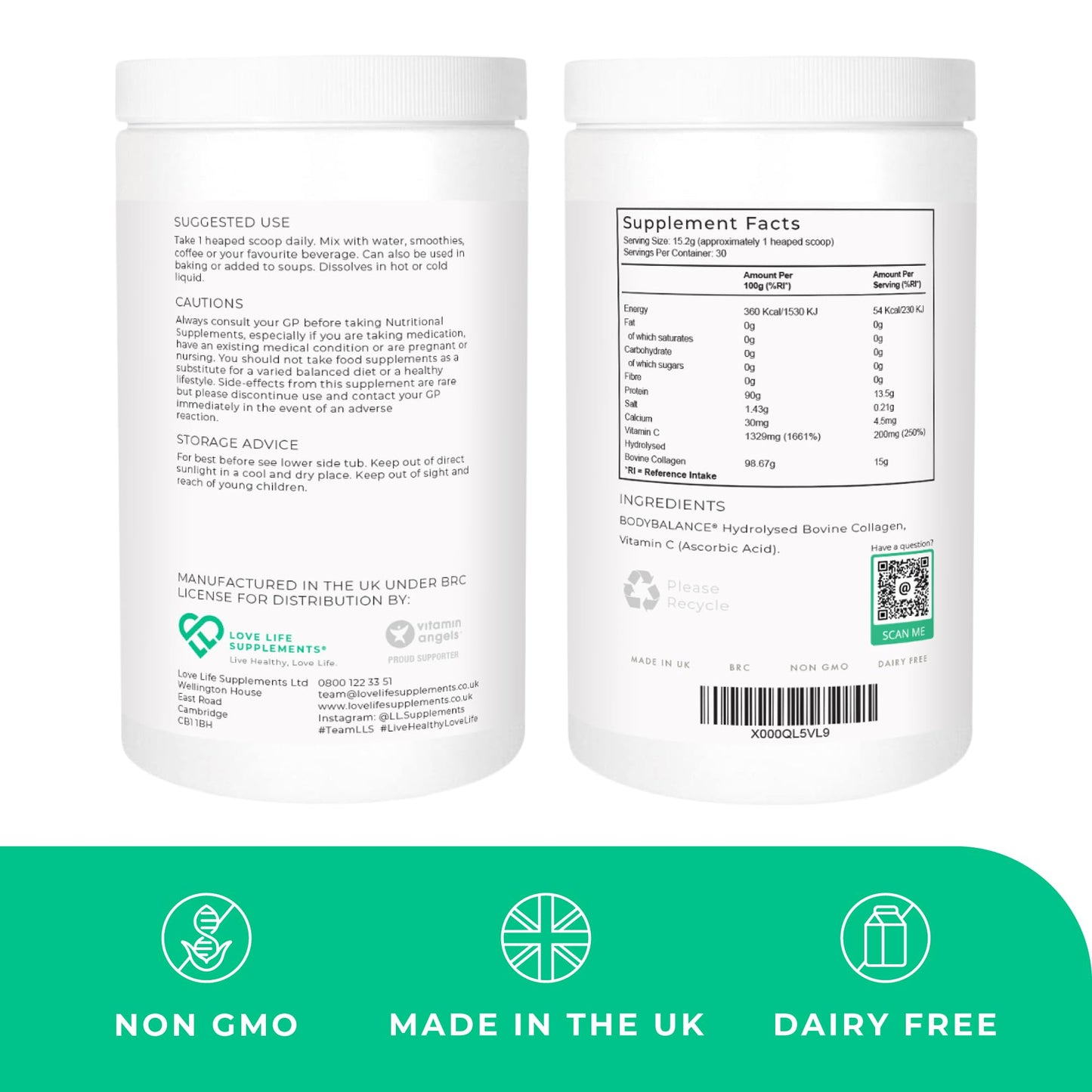 BODYBALANCE® Collagen Powder by LLS - Hydrolysed Bovine Collagen Peptides Types 1 & 3 with Vitamin C - Joint, Ligament LOVE LIFE SUPPLEMENTSUS supplements