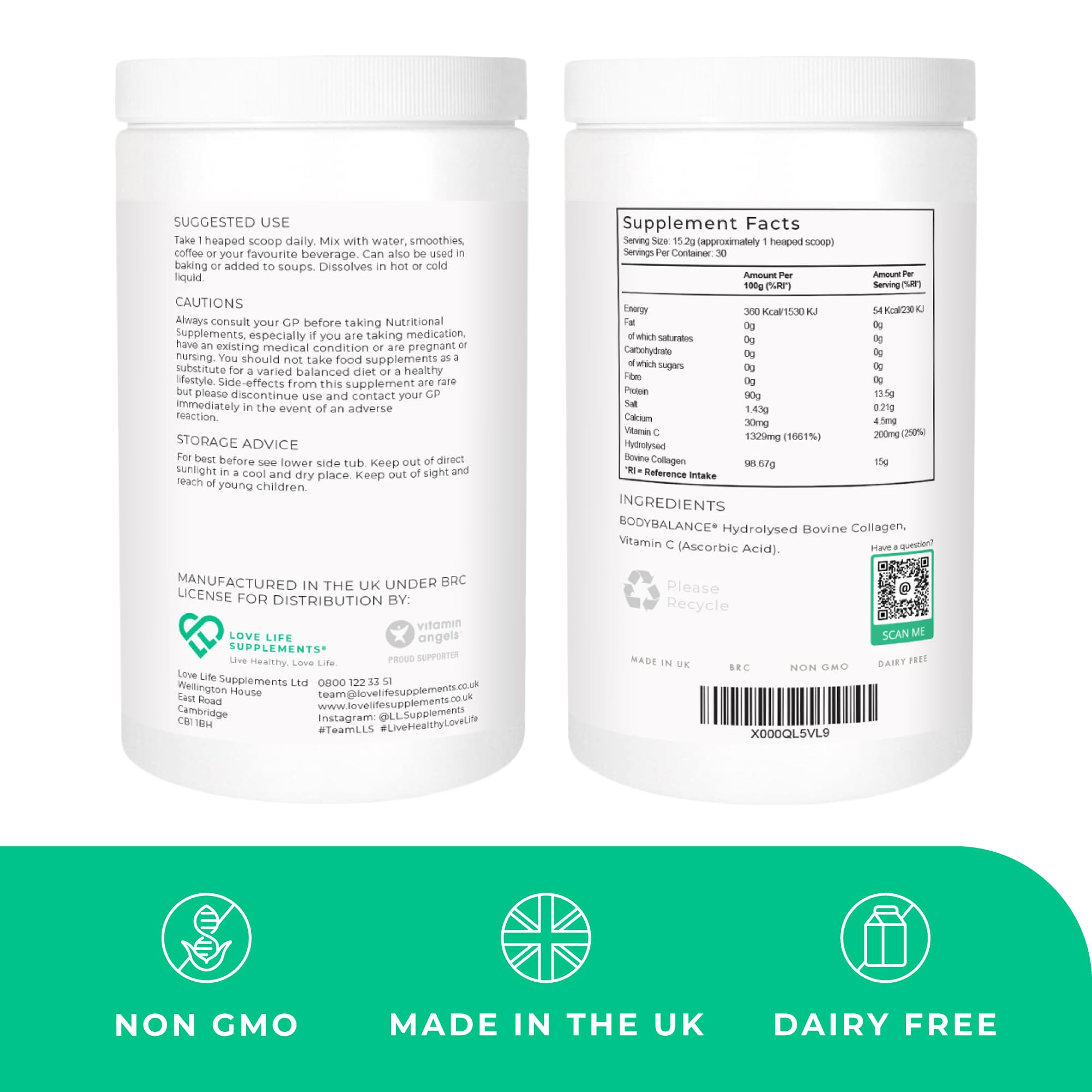 BODYBALANCE® Collagen Powder by LLS - Hydrolysed Bovine Collagen Peptides Types 1 & 3 with Vitamin C - Joint, Ligament LOVE LIFE SUPPLEMENTSAu supplements