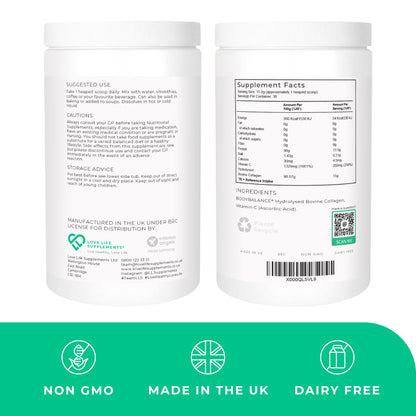 BODYBALANCE® Collagen Powder by LLS - Hydrolysed Bovine Collagen Peptides Types 1 & 3 with Vitamin C - Joint, Ligament LOVE LIFE SUPPLEMENTSUS supplements