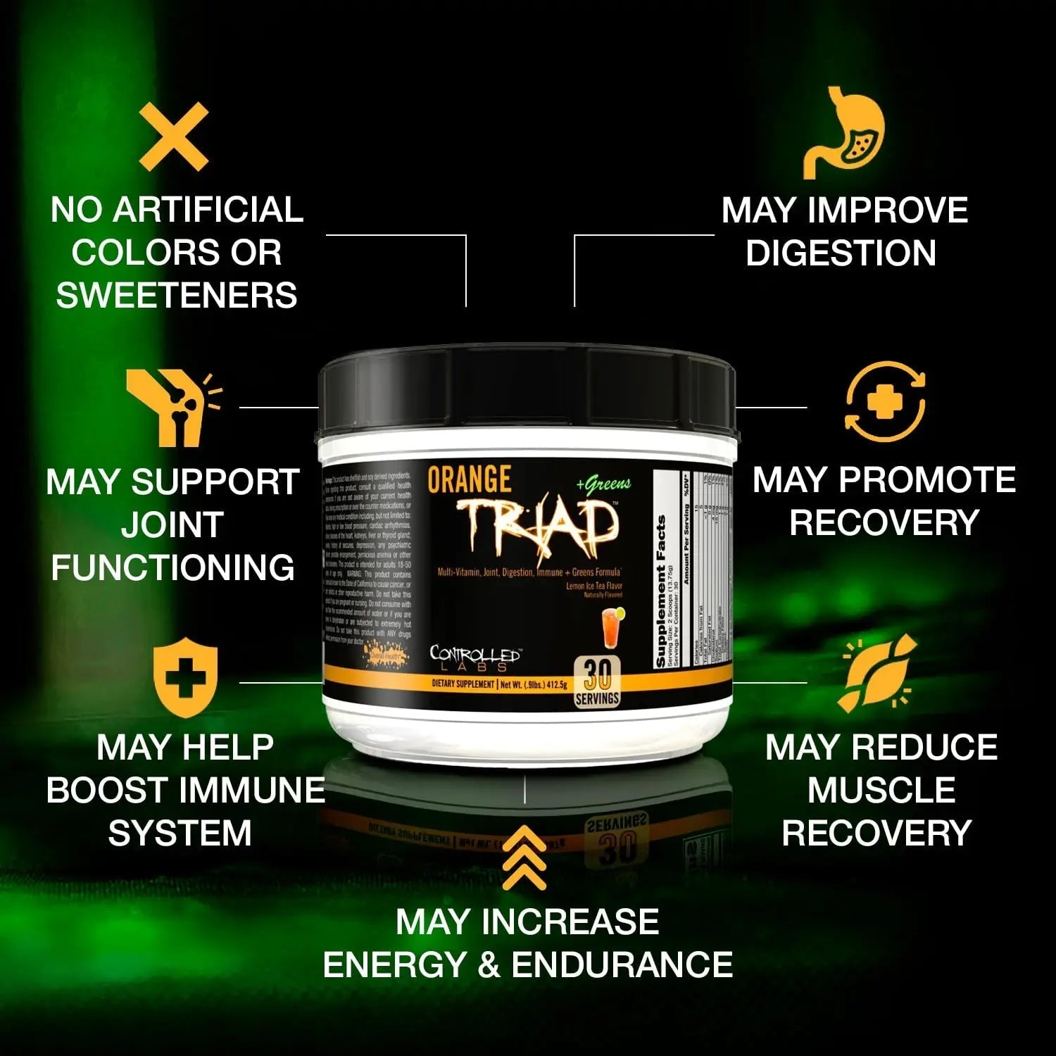 CONTROLLED LABS Orange Triad Plus Greens for Men and Women, 30 Servings Iron Free Sports Supplement for Overall Health CONTROLLED LABSAu supplements