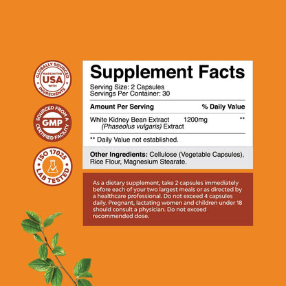 Natural White Kidney Bean Extract - White Kidney Bean Energy Booster AMPK Activator Natures CraftUS supplements