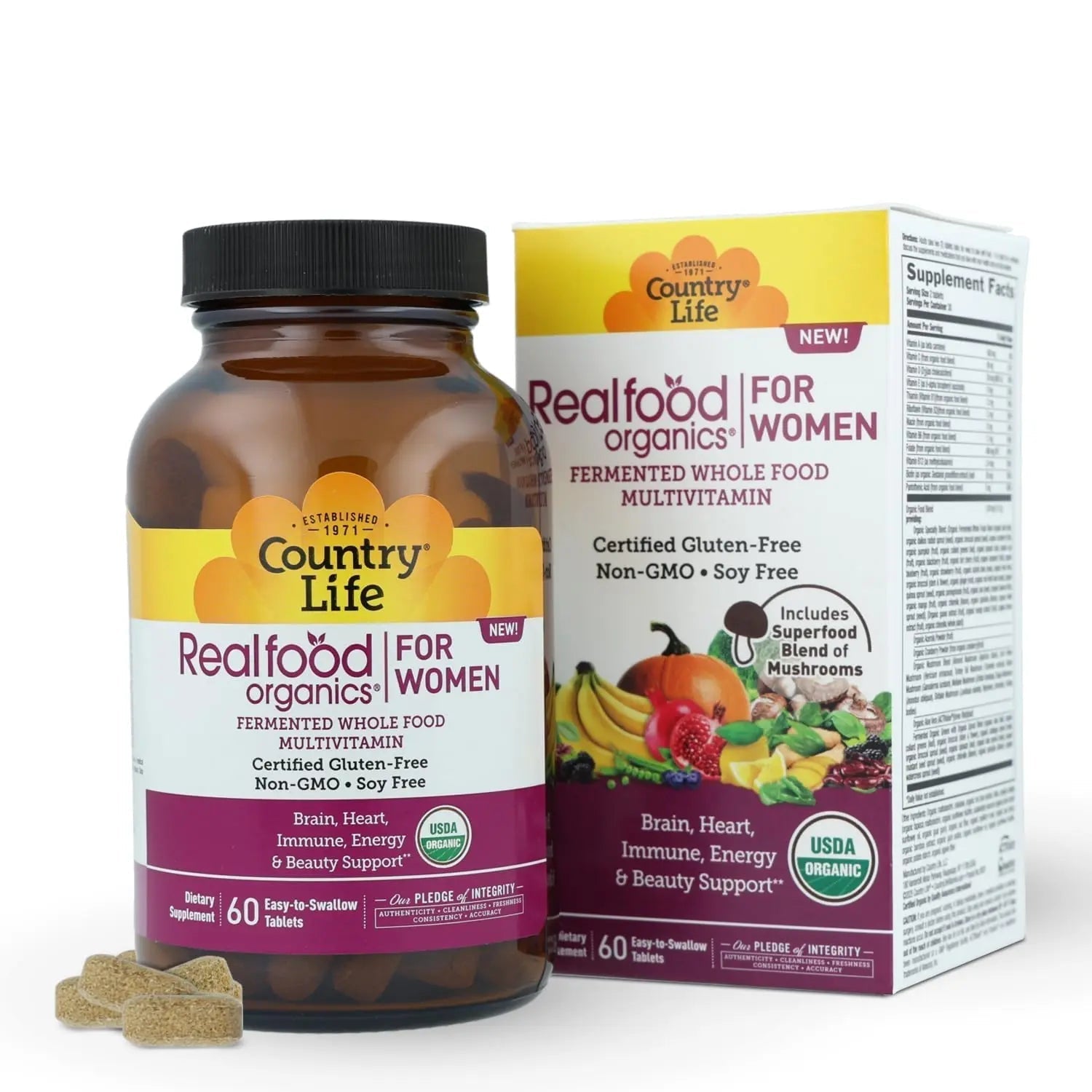 Country Life Realfood Organics Women’s Multivitamin – USDA Organic, Vegan, Gluten-Free – 1,300mg Fermented Whole Foods, Vitamins D, E, B, Folate & Biotin Country LifeAu supplements