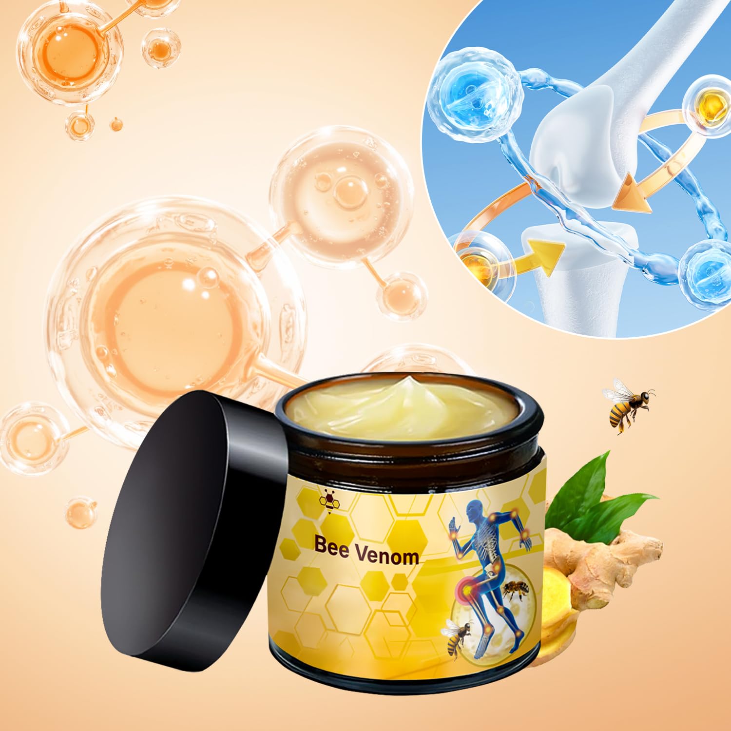2 Pcs Bee Venom-Relief Cream, Professional Bee Venom Cream, Natural Joint Relief Gel, for Neck, Waist, Back Hand Feet and Leg YIVANNUOAu supplements