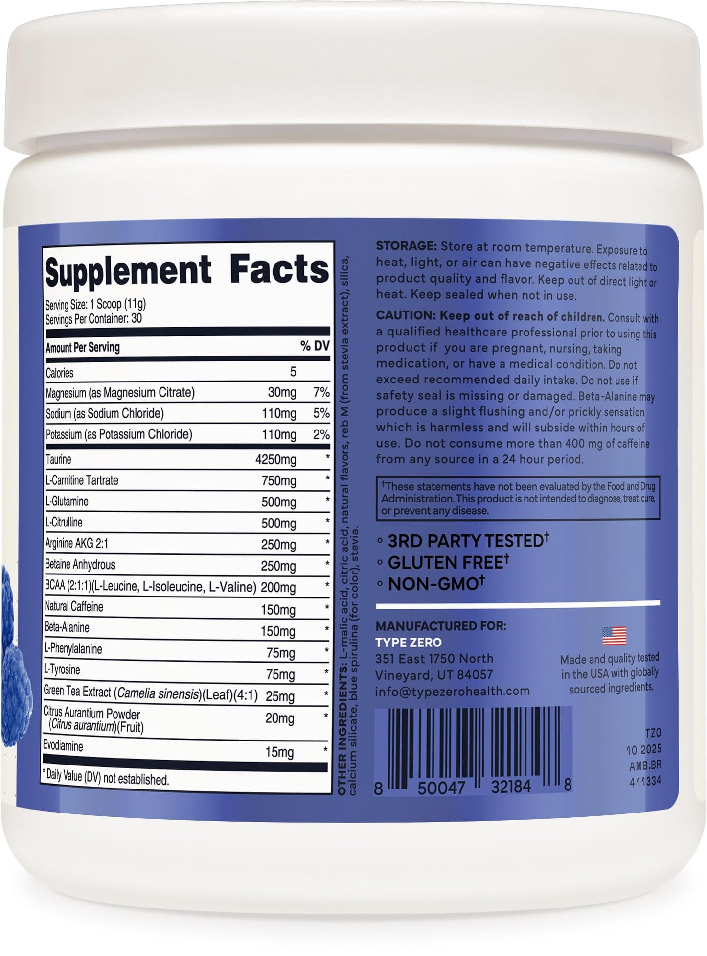 Type Zero Amino Burn - Vegan BCAA + Clean Pre Workout Powder with Arginine AKG, L-Citrulline & Beta Alanine - Amino Acid Clean Energy, Endurance & Hydration Supplement - Blue Raspberry, 30 Servings Type ZeroUS supplements