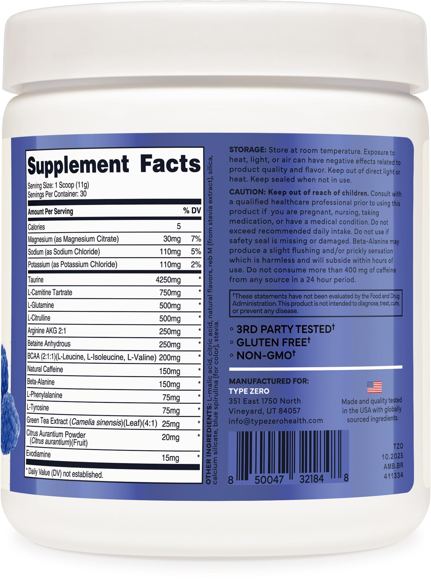 Type Zero Amino Burn - Vegan BCAA + Clean Pre Workout Powder with Arginine AKG, L-Citrulline & Beta Alanine - Amino Acid Clean Energy, Endurance & Hydration Supplement - Blue Raspberry, 30 Servings Type ZeroUS supplements