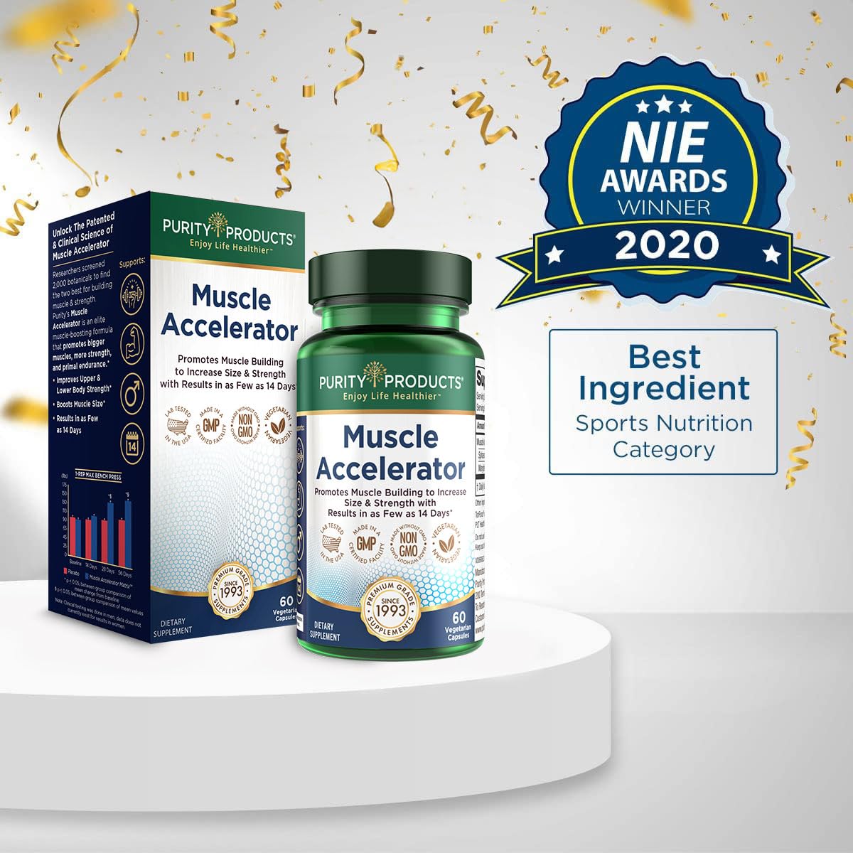 Purity Products Muscle Accelerator 650 mg Patented & Clinically Tested Muscle Accelerator Blend of Ayurvedic Herbal Extracts Promotes Strength, Endurance + Muscle Growth - 60 Veg Caps Purity ProductsAu supplements
