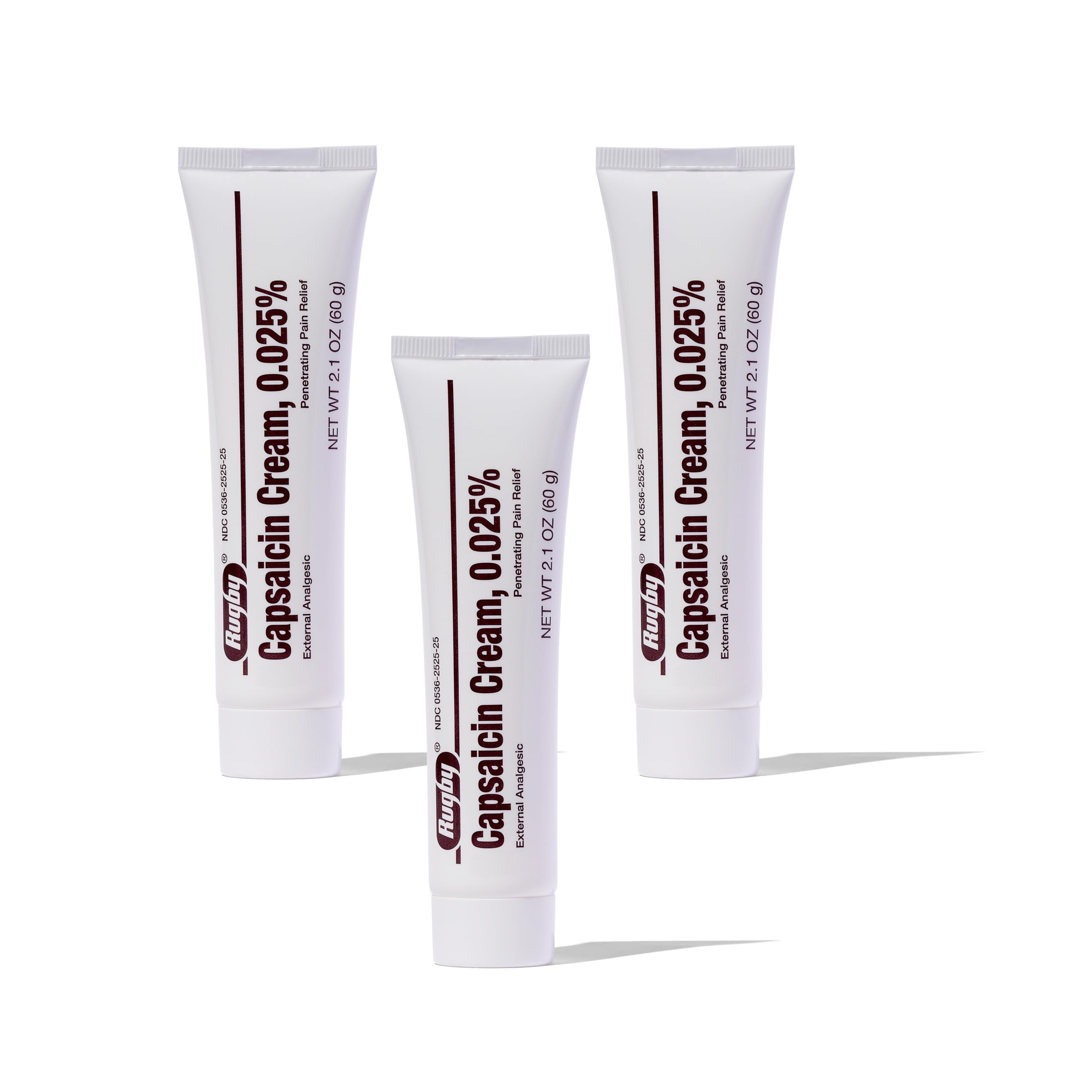 Rugby Capsaicin 0.025% Cream for Penetrating Pain Relief - 2.1 Oz (60g) (3 Pack) RUGBY LABORATORIESAu supplements