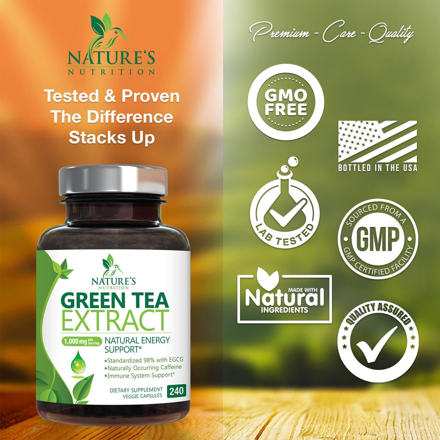 Green Tea Extract Capsules 1000mg 98% Standardized EGCG - 3X Strength for Natural Nature's NutritionUS supplements