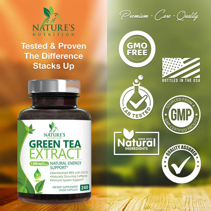 Green Tea Extract Capsules 1000mg 98% Standardized EGCG - 3X Strength for Natural Nature's NutritionUS supplements