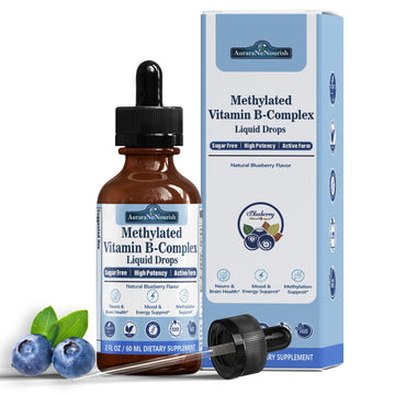 Methylated B Complex Liquid Drops, Complete Methyl B Complex Multivitamin w. 5-MTHF MethylFolate Inositol & Choline, Super B-Complex Methylated for MTHFR Support, Energy Mood Nerve & Brain Health AuraraNeNourishAu supplements