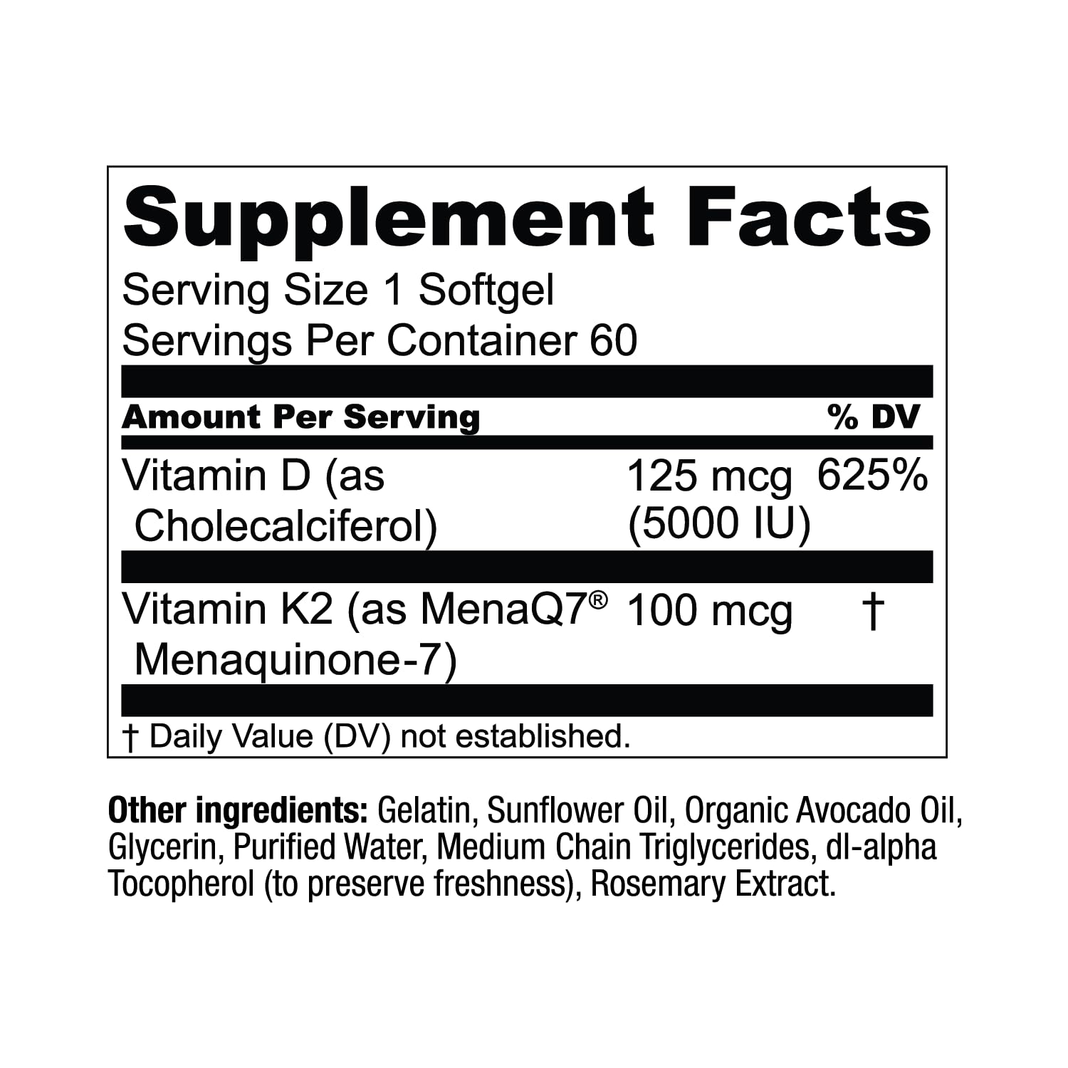 Live Conscious Vitamin K2 MK7 with D3 Supplement | Bone & Heart Health Support - Patented Vitamin K & Vitamin D3 5000 IU - 60 Softgels