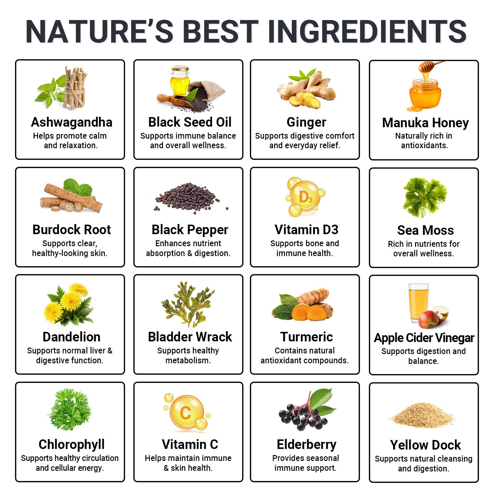 Sea Moss Gummies 16-in-1 - Ashwagandha Black Seed Oil Bladder Wrack Turmeric Vitamin C & D3 with Manuka Burdock Root Dandelion Yellow Dock Natural Detox & Liver Health Immune Support, Energy Boost GRGTPAu supplements