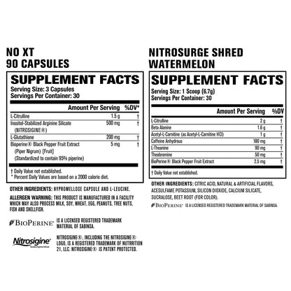 Jacked Factory Nitrosurge Shred Thermogenic Pre-Workout in Watermelon & N.O. XT Nitric Jacked FactoryUS supplements
