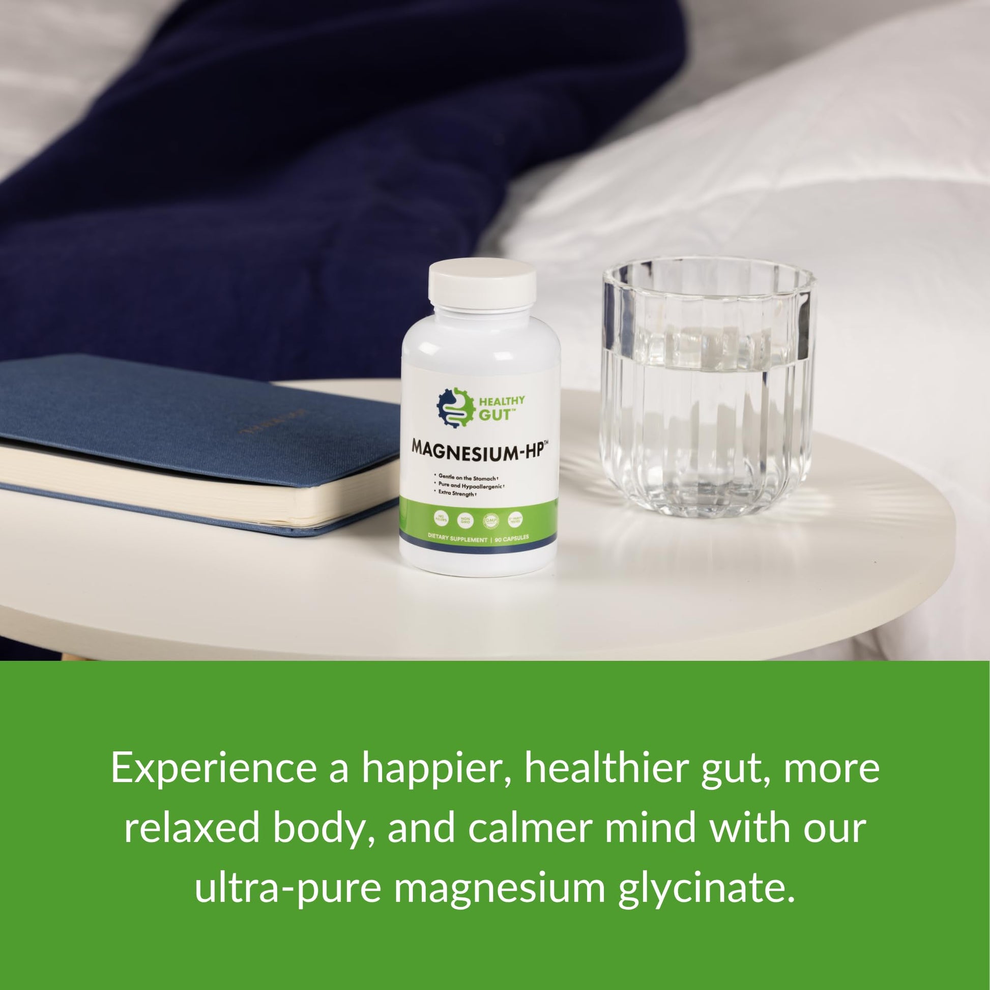 Healthy Gut Magnesium-HP | Ultra Pure Magnesium Glycinate Capsules with Zero Fillers | 180 mg Magnesium Glycinate | 90 Servings Healthy GutAu supplements