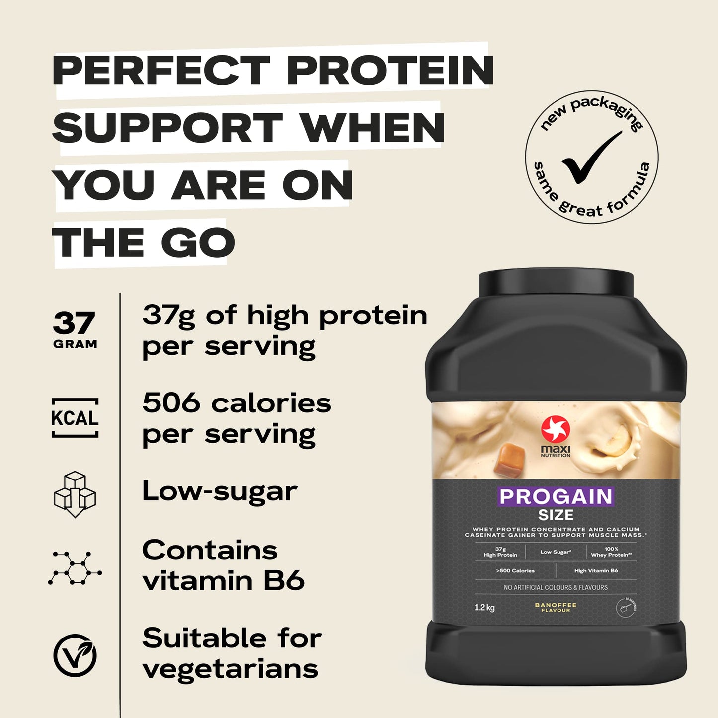 MaxiNutrition - Progain, Banoffee - Whey Protein Powder for Size & Muscle Mass – Low Sugar MaxiNutritionUS supplements