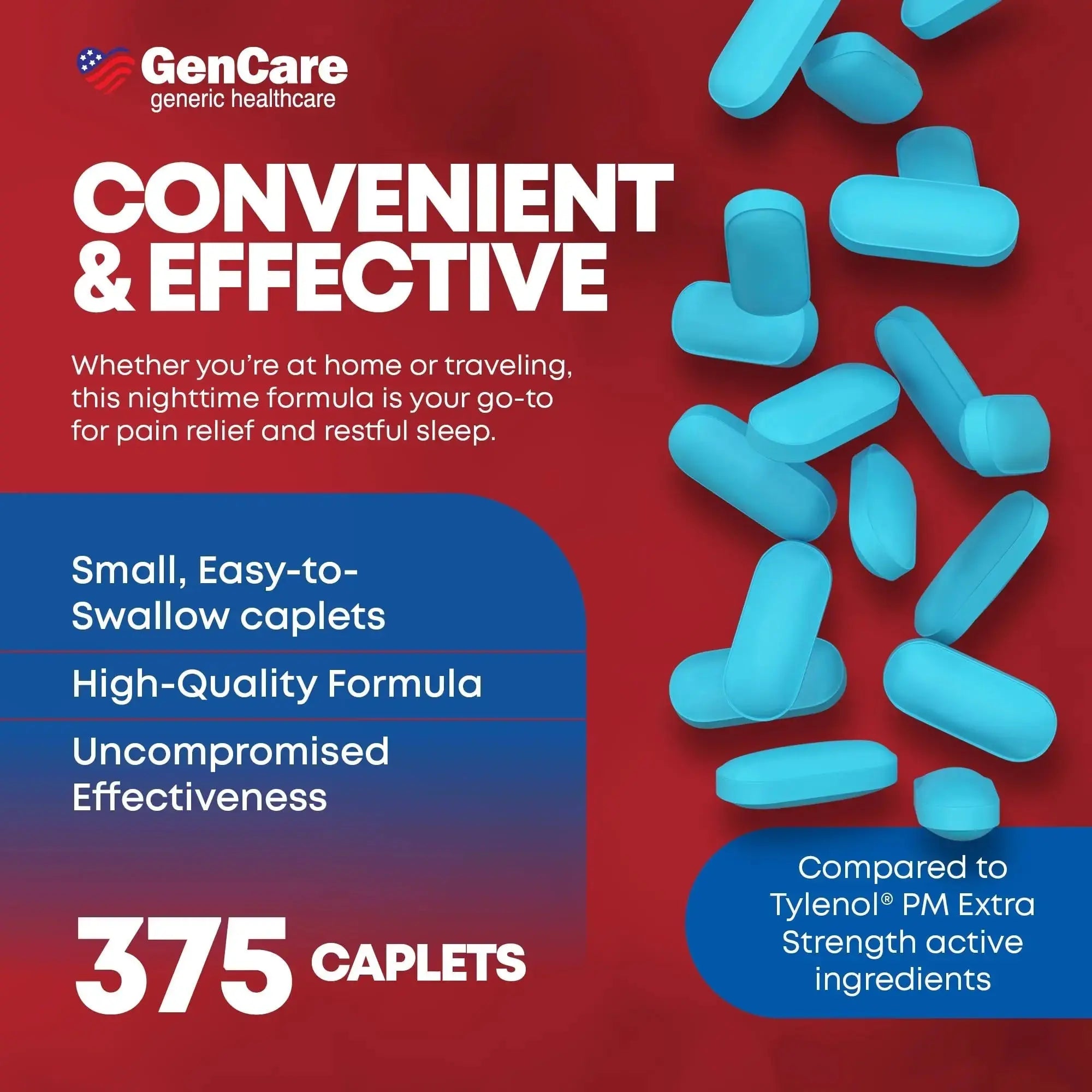 GenCare Extra Strength Acetaminophen PM 500 mg (375 Tablets) | Ultimate Pain Relief & Sleep Support for Adults | Quick Acting & Non Habit Forming Headache Relief | Eases Aches & Joint Discomfort GenCareAu supplements
