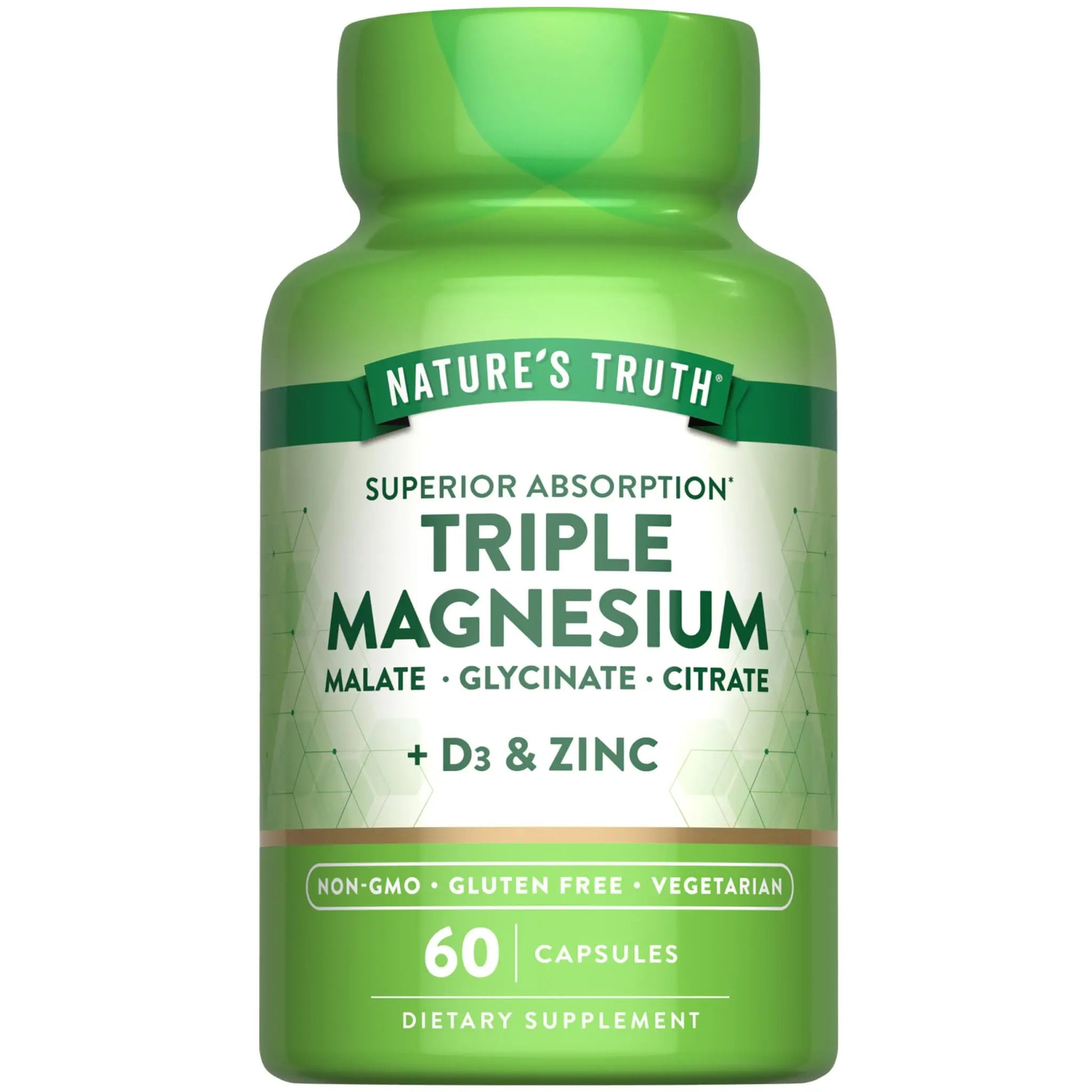 Nature's Truth Triple Magnesium Complex Supplement | 60 Capsules | Glycinate, Citrate & Malate | with D3 & Zinc | Vegetarian, Non-GMO, & Gluten Free Nature's TruthAu supplements