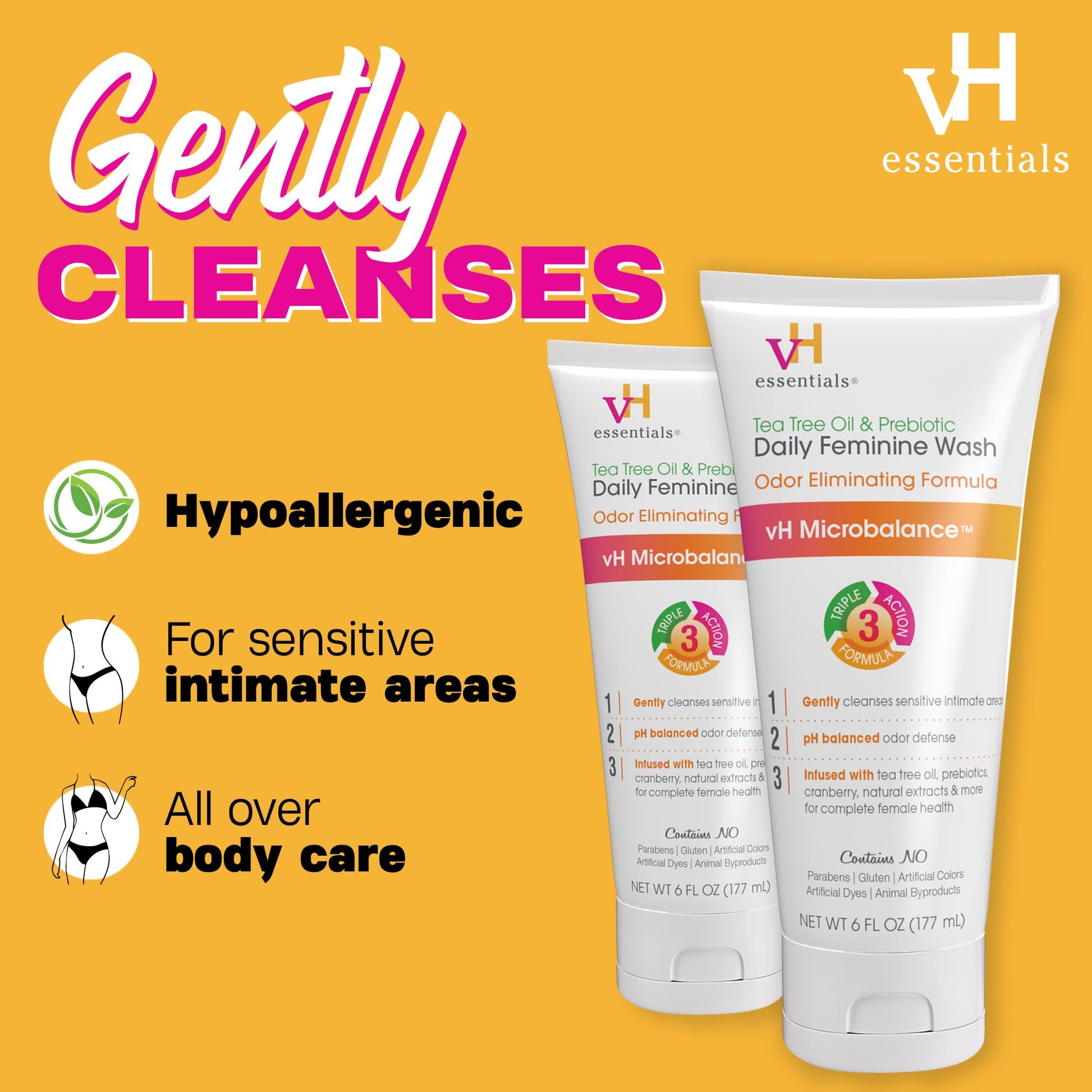 vH essentials, Ph Balanced Daily Feminine Wash, Tea Tree Oil & Prebiotic vH essentialsUS supplements