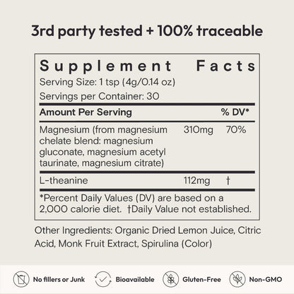 Moon Juice Magnesi-Om Magnesium Powder Supplement - Chelated Magnesium Complex + L-Theanine Blend for Rest, Relaxation & Regularity - Vegan, Non-GMO & No Sugar, Blue Lemon, 4.2 oz, 30 Servings Moon JuiceUS supplements