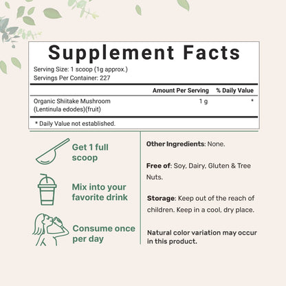Sustainably US Grown, Organic Shiitake Mushrooms Powder, 8 Ounce Micro IngredientsUS supplements