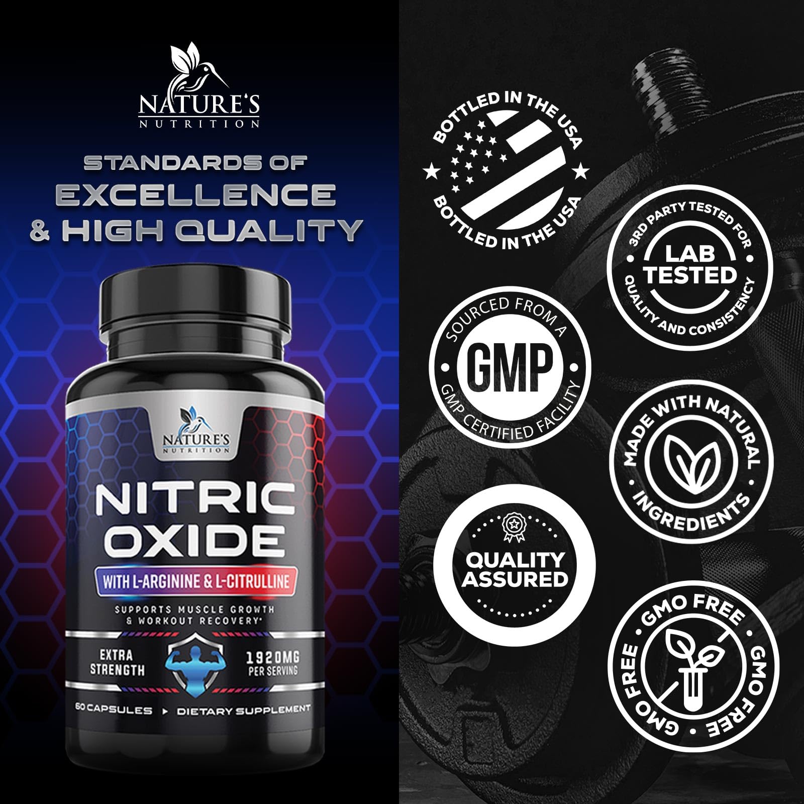 Extra Strength Nitric Oxide Supplement L Arginine 3X Strength - Citrulline Malate, AAKG Nature's NutritionAu supplements