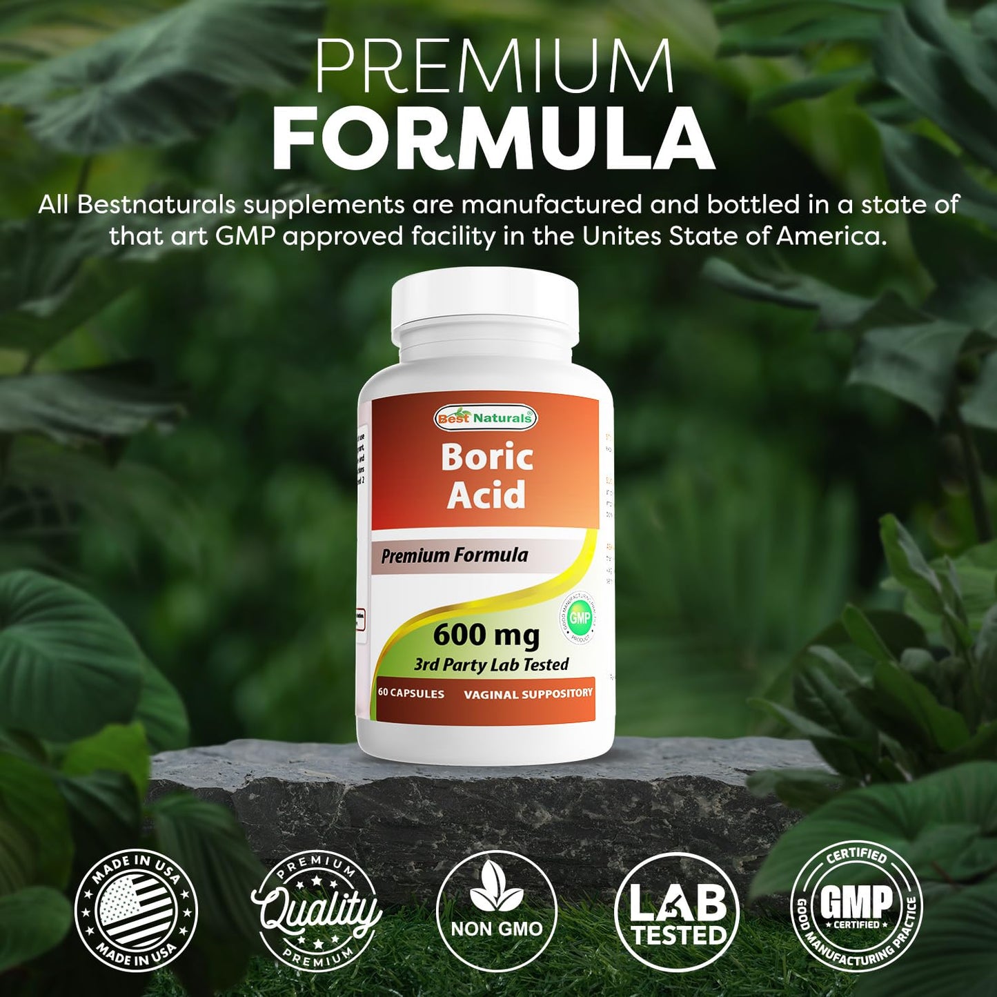 Best Naturals Boric Acid Vaginal Suppositories - Made in USA - USP Medical Grade Fine Powder, Easy Dissolve, Third Party Tested - 60 Count Best NaturalsUS supplements